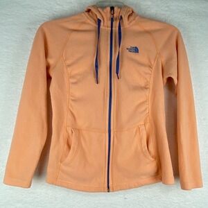 North Face Women's M Fleece Hoodie Jacket Peach Blue Drawstring Full Zip